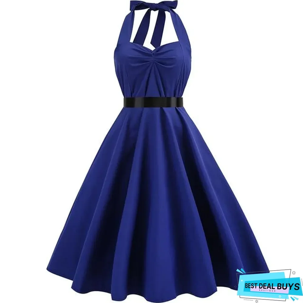 Sexy Halter Party Dress Retro Polka Dot Vintage Dresses Elegant Midi Dress