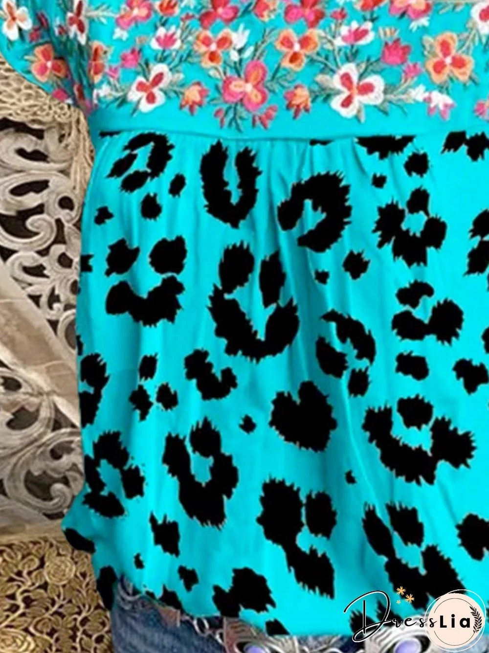 Casual Leopard Flower Short Sleeve Tops