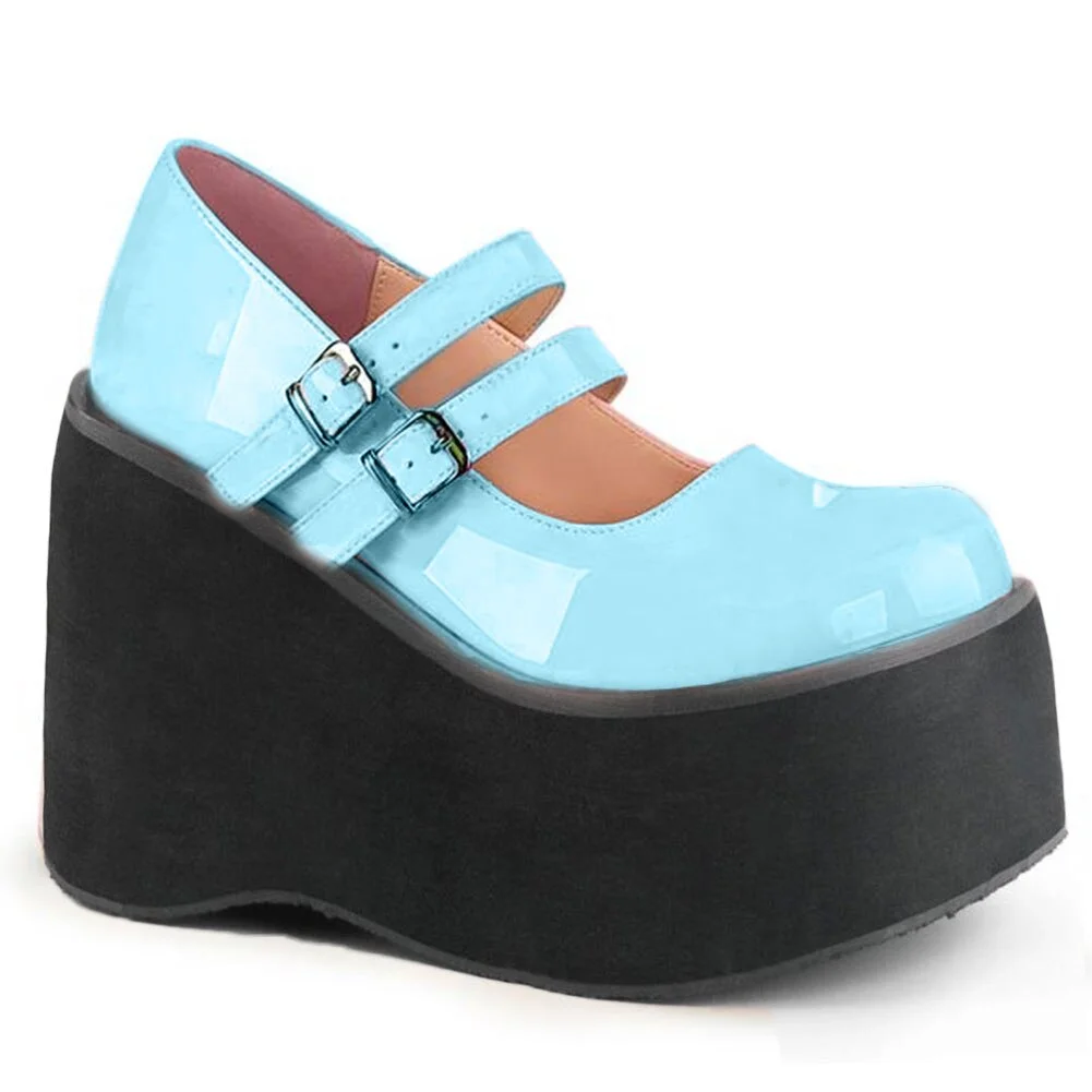 BONJOMARISA The Big Size 43 Girls Pumps Solid Buckle Platform Marry Janes Pumps Women Lolita Thick Bottom Gothic Shoes Woman