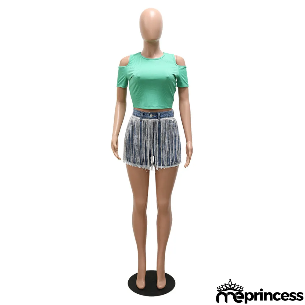Summer Fashion Simple Fringed Denim Shorts