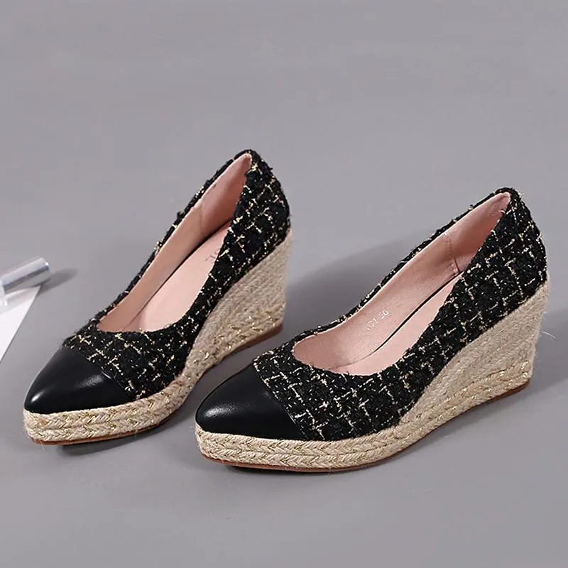 2021 New Wedges High Heels For Women's With Lattice Pointed Hemp Rope Weaving Single Shoes