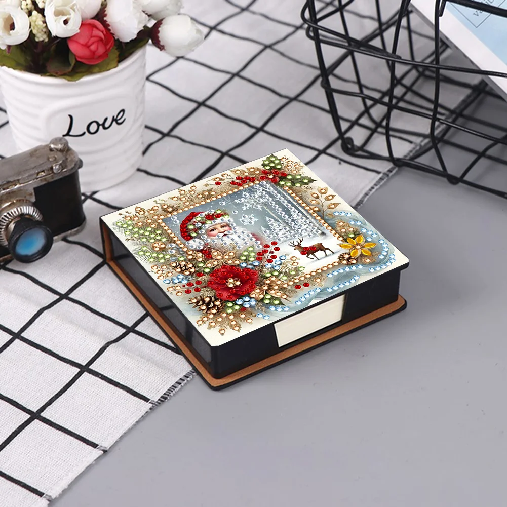 5D DIY PU Santa Claus Diamond Painting Notecard Box Gem Art Note Holder