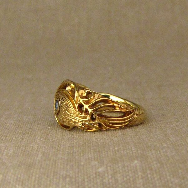 Peacock Feather Blue Diamond Gold Ring