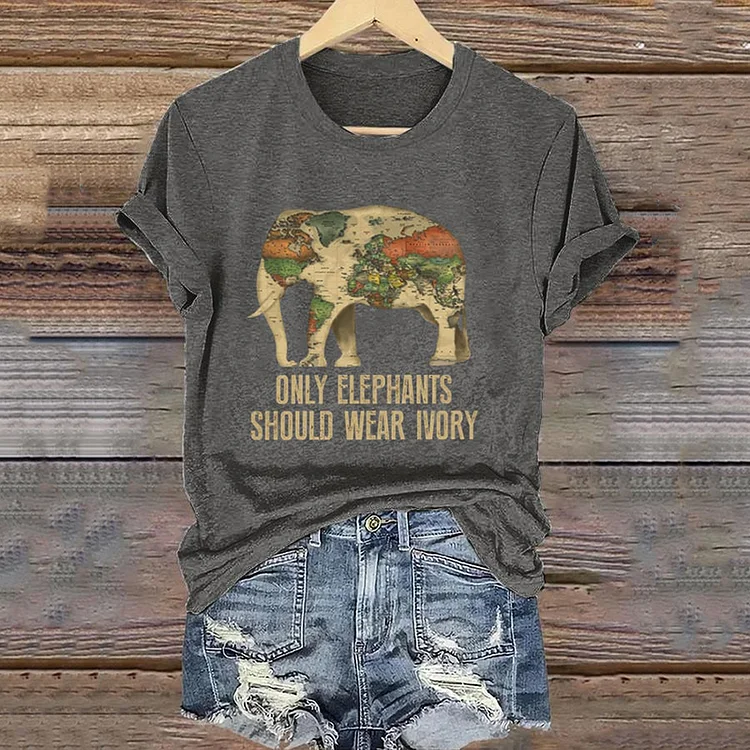 Women's Only Elephants Should Wear Ivory Print Casual T-Shirt
