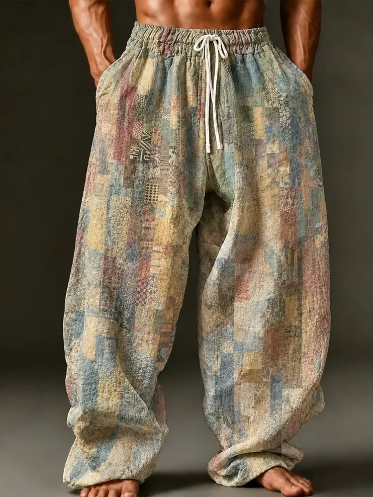 Men's Retro Texture Graphic Drawstring Pants