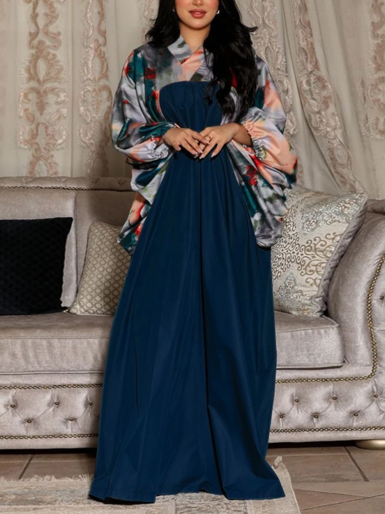 Spring and Summer Printed Batman Sleeve Contrasting Robe | Oxredo Shop Ramadan Sale