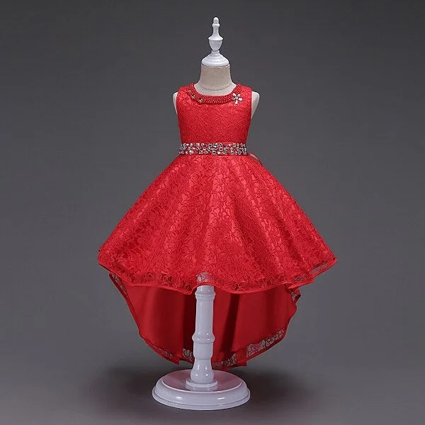 Girls Lace Wedding Flower Dress kids Elegant Sleeveless Beading Dresses girls Princess Party Dress baby christmas costumes cloth