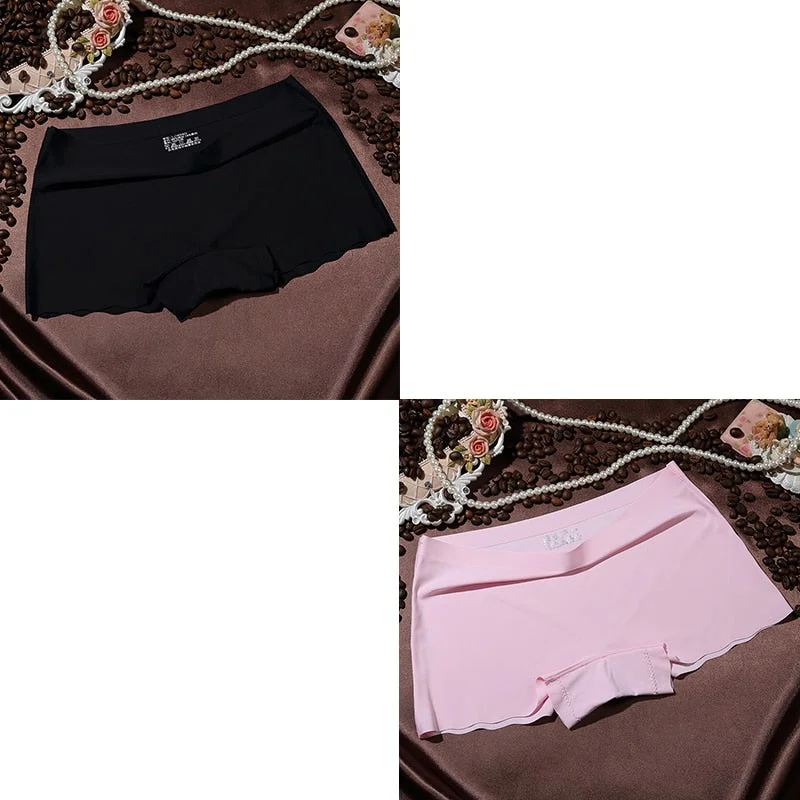 2 Pieces Boyshorts Seamless Ice Silk Underwear For Women Female Panties With 100% Cotton Crotch New Simple Panties 2021 BANNIROU