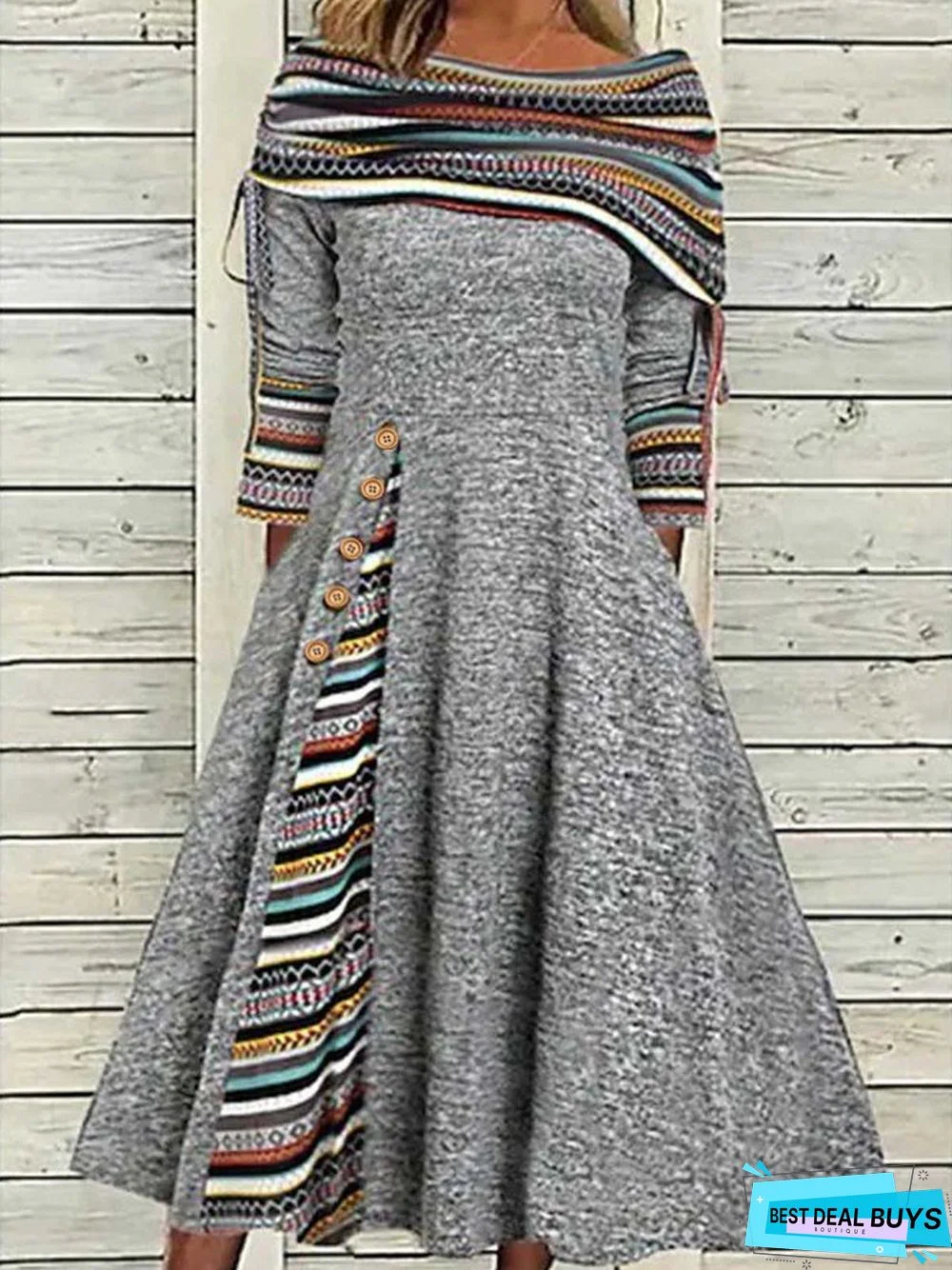 Ethnic Casual Long sleeve Loose Dresse