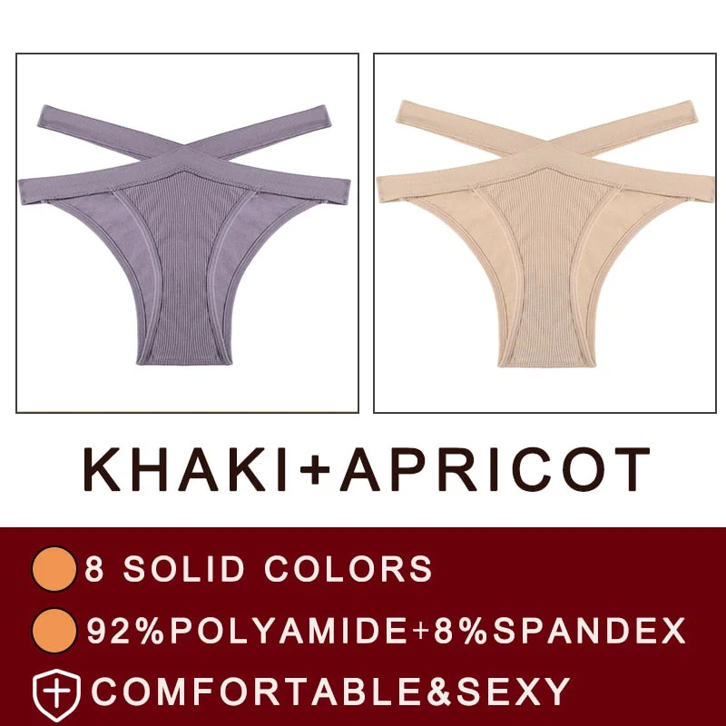 2PCS/Set Cross Waist Strap Women Panties Seamless Underwear Sexy Panties Lingerie Underpants Briefs Solid Color Female Pantys