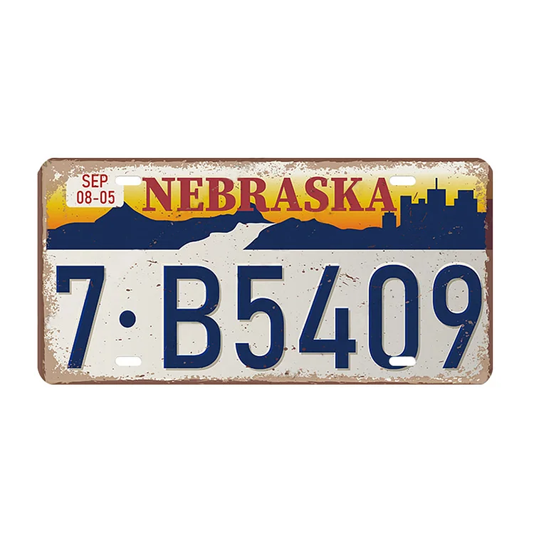 Licence nebraska 7 b5409 - enseigne vintage en étain - 5.9x11.8inch