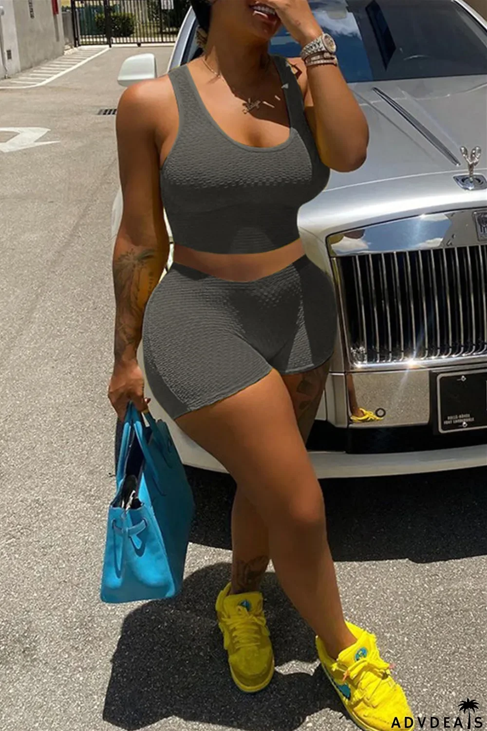 Yellow Fashion Casual Solid Basic U Neck Sleeveless Two Pieces