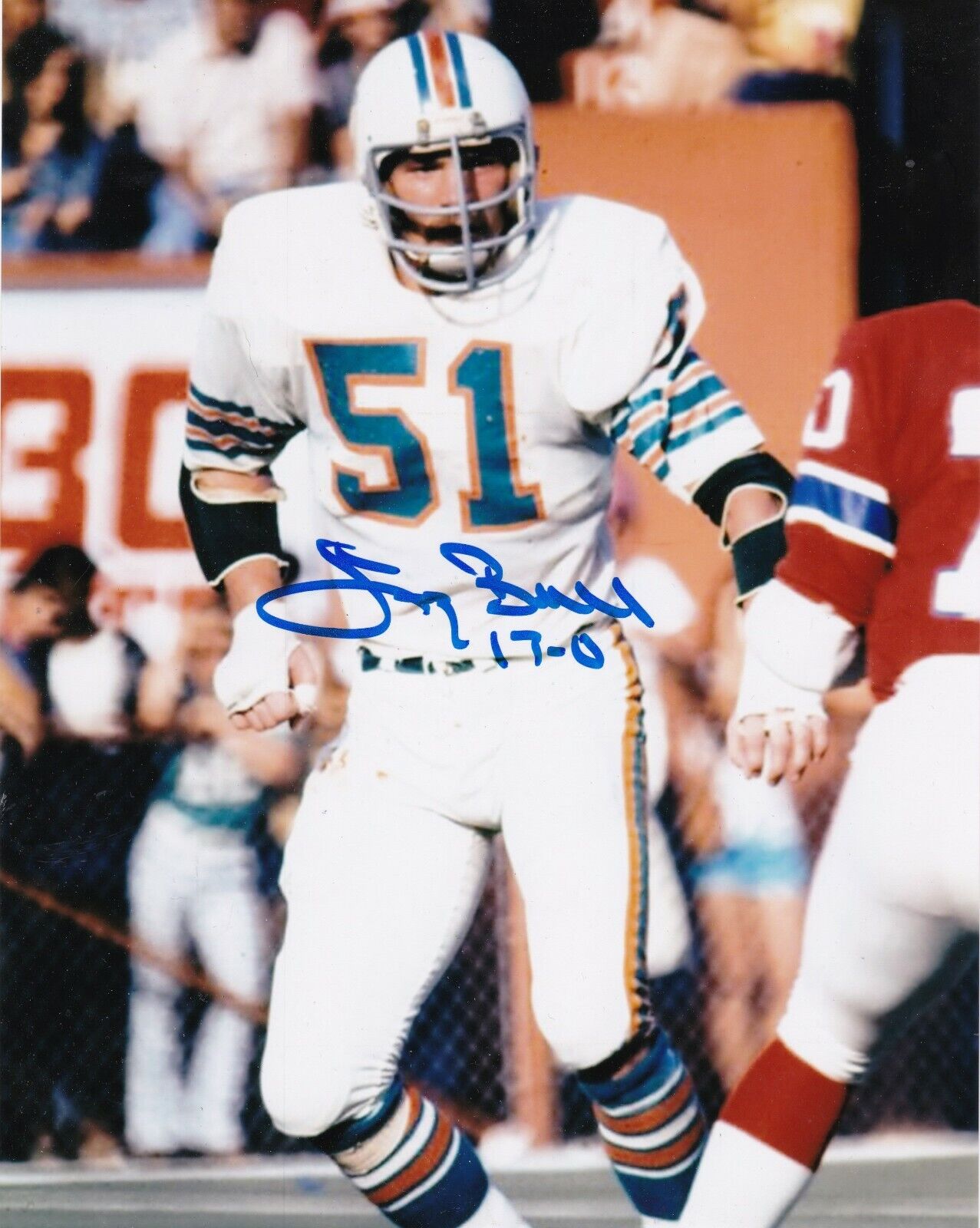 LARRY BALL MIAMI DOLPHINS 1972 17-0 ACTION SIGNED 8x10