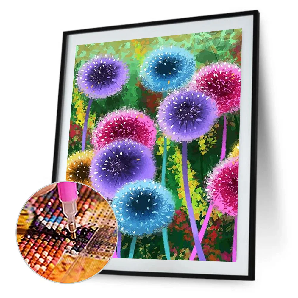 5D DIY Diamond Painting Kits Full Round Drill Color Dandelions Mosaic Craft