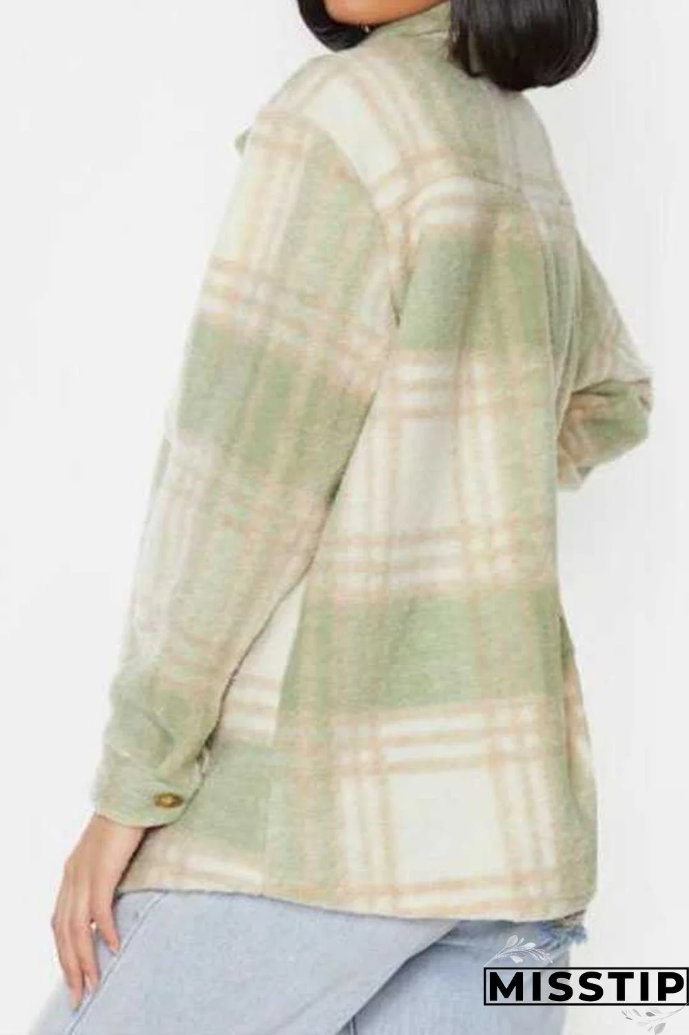 Classic Thick Colorblock Checked Button Down Shirt Jacket Woolen