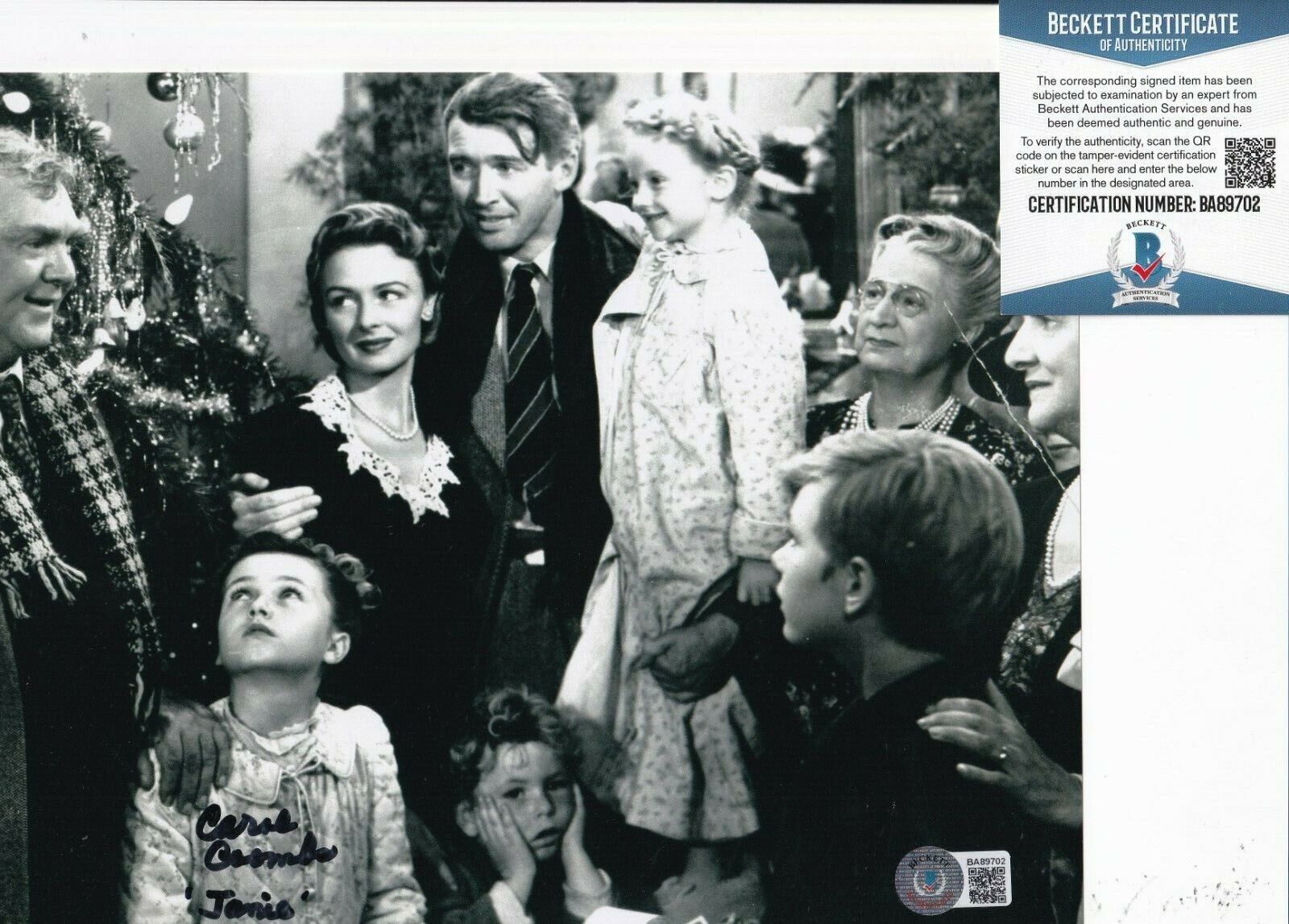 CAROL COOMBS signed (IT'S A WONDERFUL LIFE) Movie 8X10 Photo Poster painting BECKETT BAS BA89702