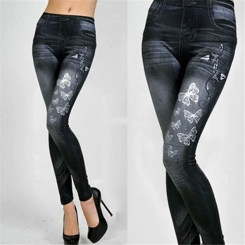 CUHAKCI Butterfly Stretchy Sexy Leggings Women Pants Elastic Hot Sale Skinny Print Jeggings