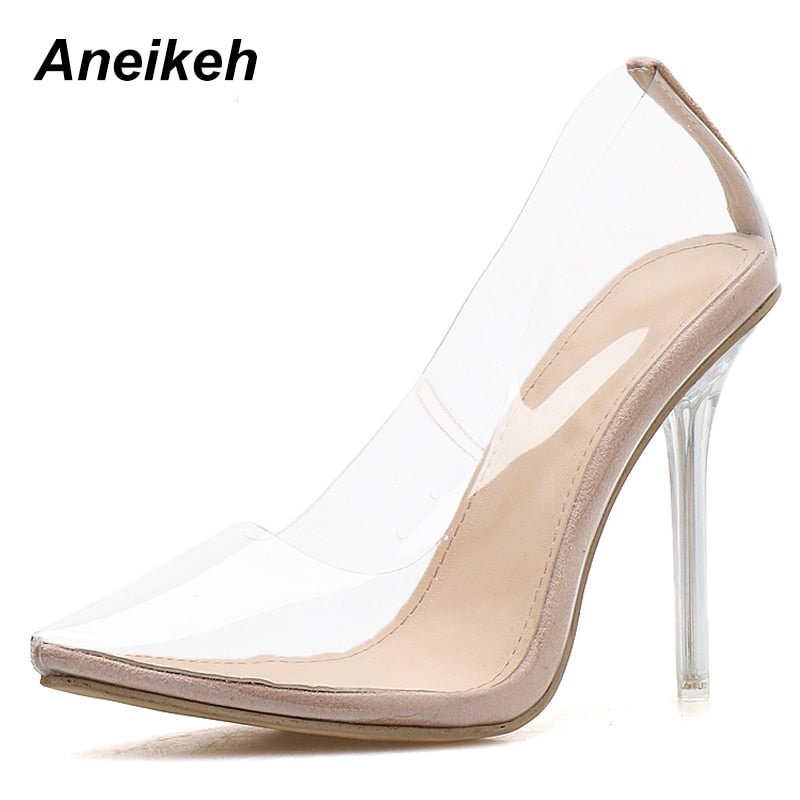 Aneikeh 2021 New Women Pumps PVC Transparent High Heels Sexy Pointed Toe Leopard Grain Party Shoes Lady Thin Heels Pumps Size 42