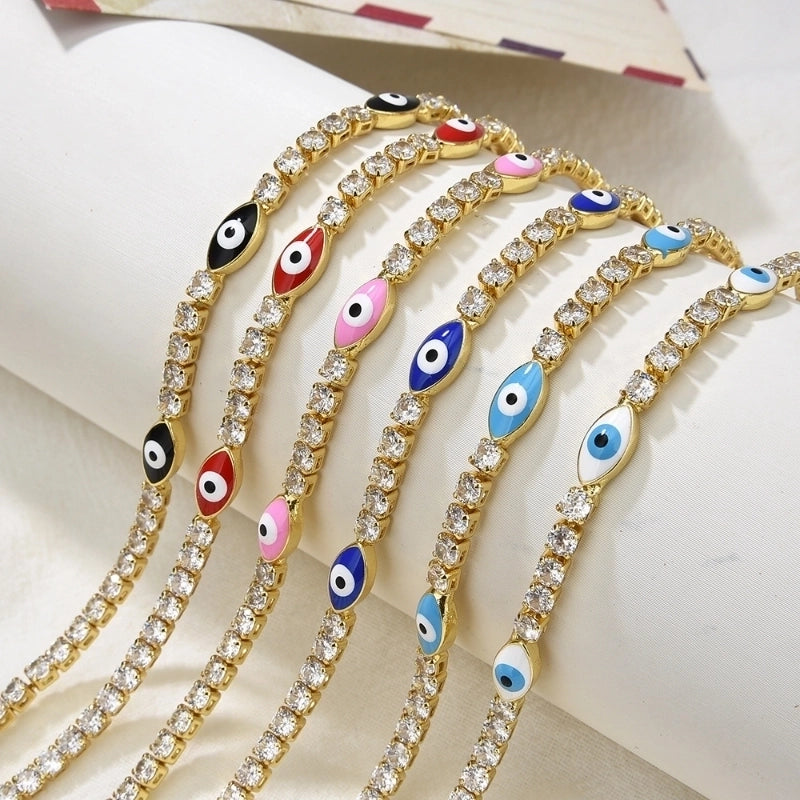 Retro Devil's Eye Copper Inlay Zircon Bracelets 1 Piece