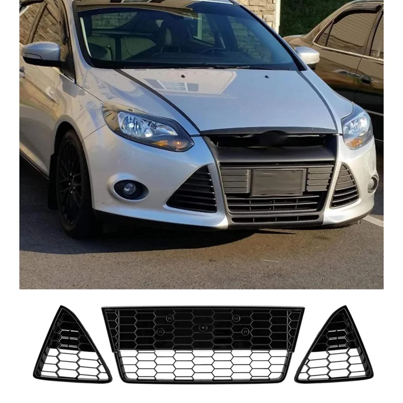 3Pcs Car Honeycomb Front Bumper Lower Grille Grills For Ford Focus 2012 2013 2014