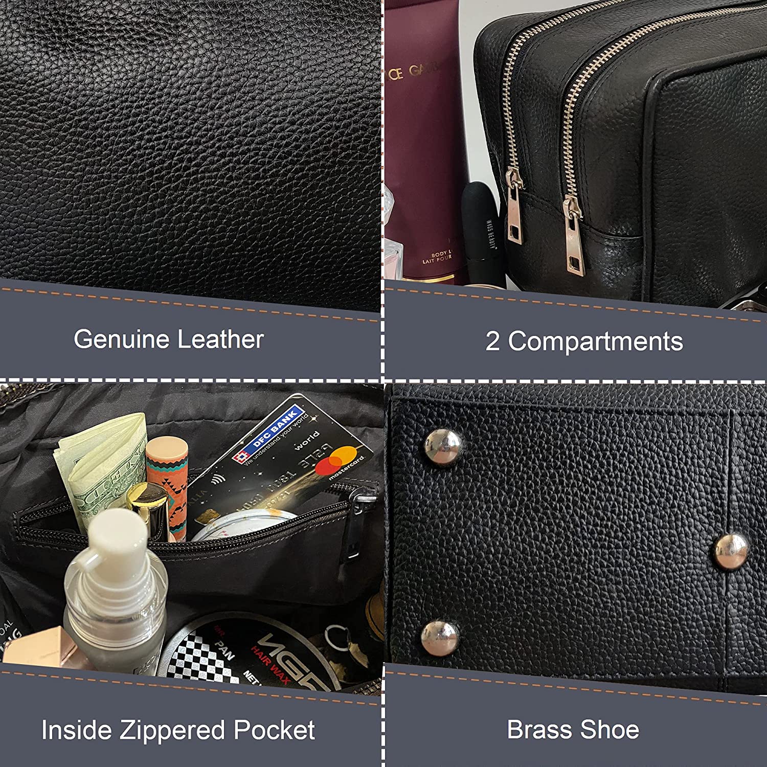Genuine Leather Travel Toiletry Bag