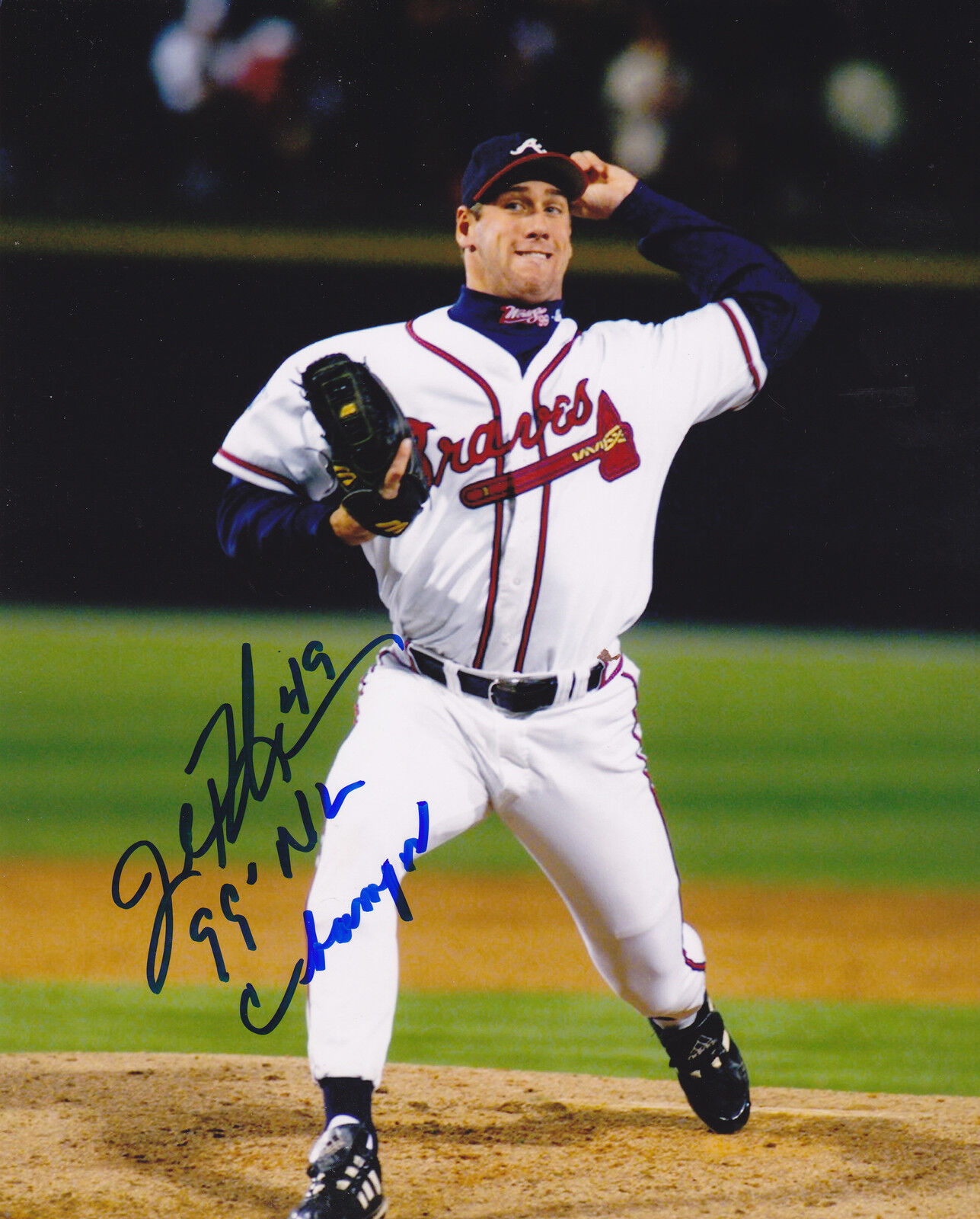 JOHN ROCKER ATLANTA BRAVES 99 NL CHAMPS ACTION SIGNED 8x10