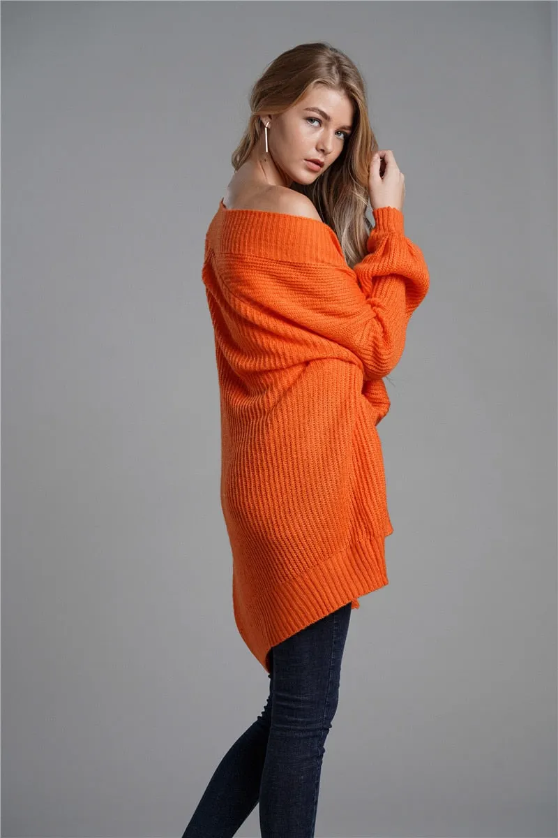 Fitshinling 2020 Winter Cardigans Outerwear Coat Pockets Orange Oversized Women's Knitted Jacket Sweater Long Cardigan Female