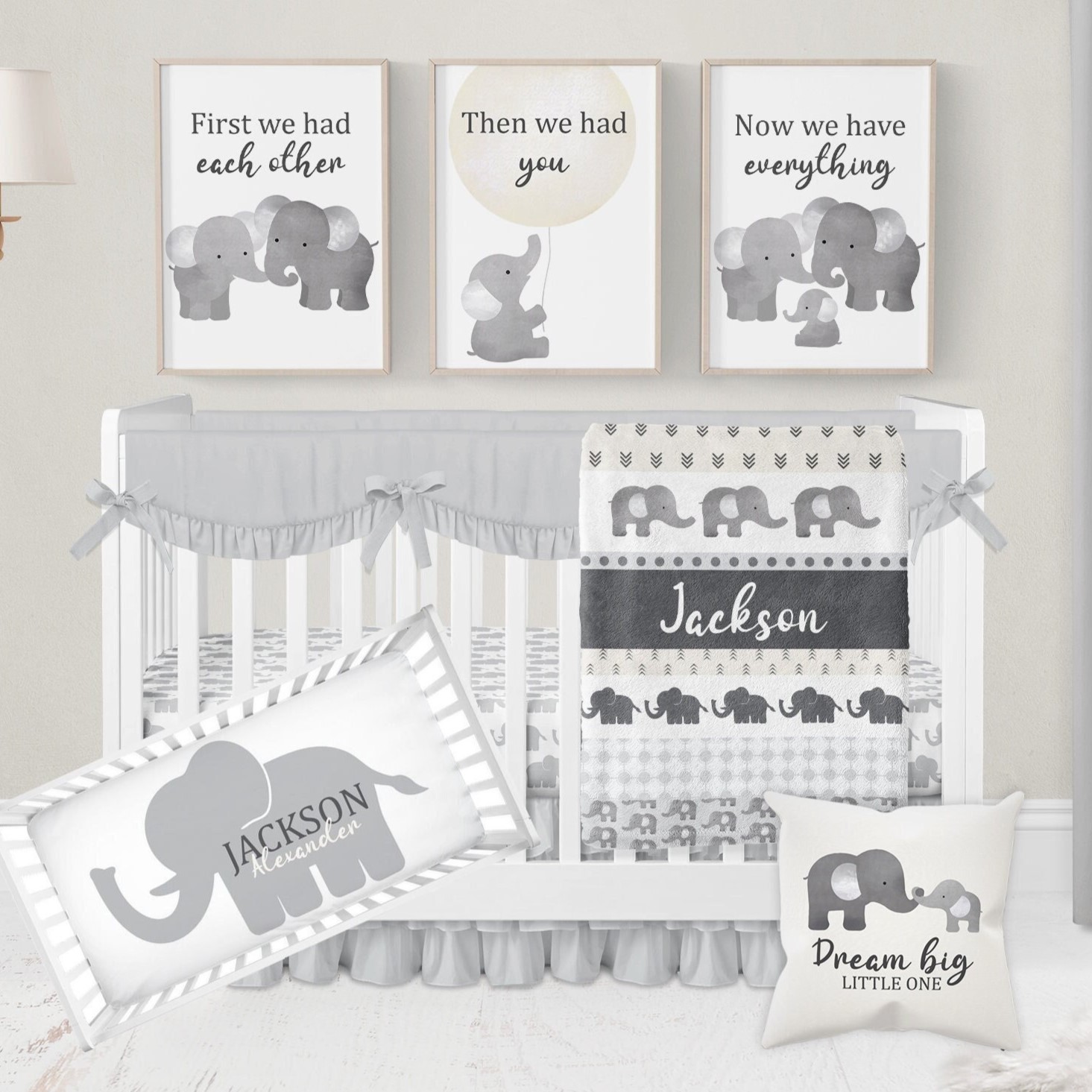 Elephant Baby Bedding Set, Neutral Nursery Set, Elephant Crib Bedding