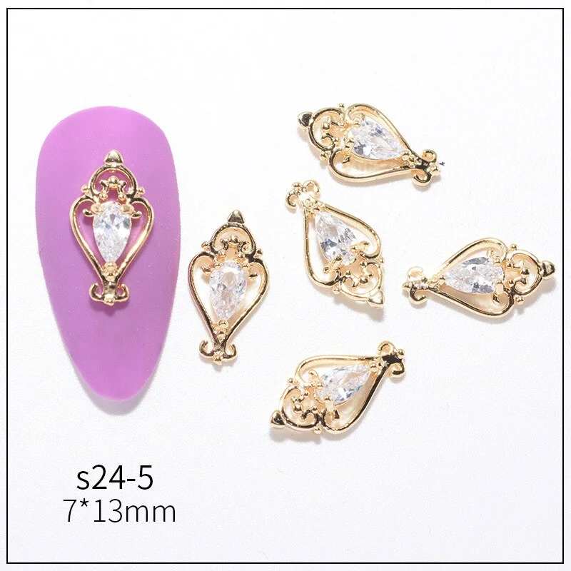 Nail Decoration Embellished Pendant Flash Drilling Chain Designs 5 Pcs/Set Metal With Zircon Rhinestones For Beauty Salons-Nail Inspo