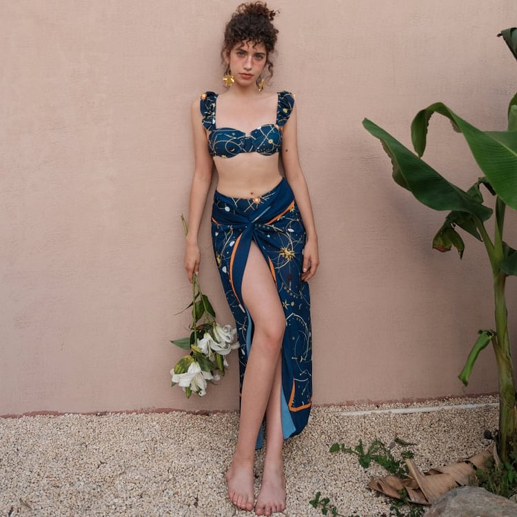 Flaxmaker Starry Sky Printed Swimsuit and Sarong