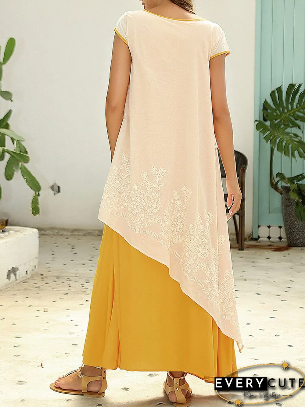 Vintage Floral Embroidered Sleeveless Two Layers Long Maxi Dresses