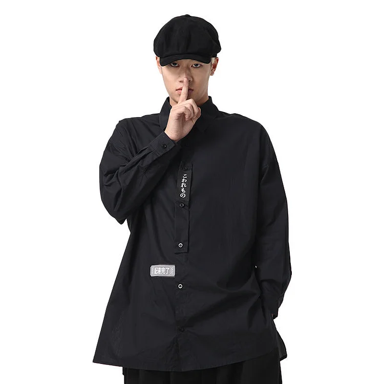 Japanese Dark Style Original Design Print Mid-length Long-sleeved Shirts-dark style-men's clothing-halloween
