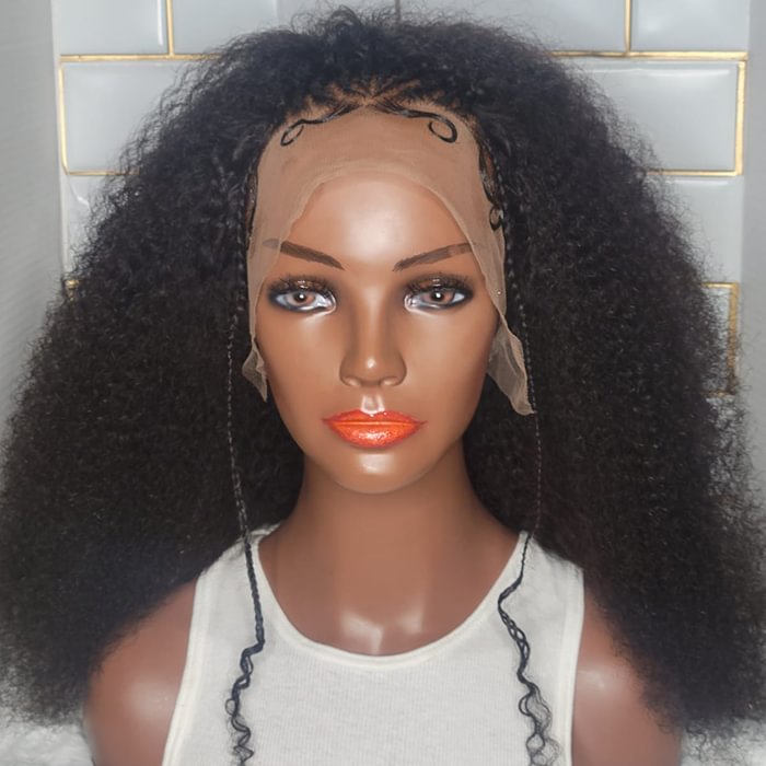 WeQueen 18 Inches Afro Poofy Curly Style with Special Braids 13x5 Lace Frontal Wig 250% Density