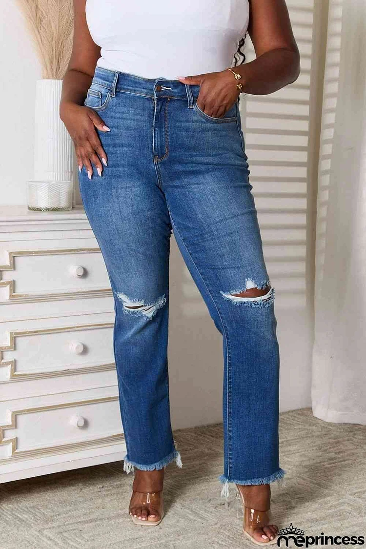 Judy Blue Full Size Distressed Raw Hem Jeans