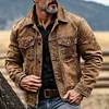 Men's Vintage Western Cowboy Multi-Pocket Distressed Lapel Outdoor Jacket by Inlyline