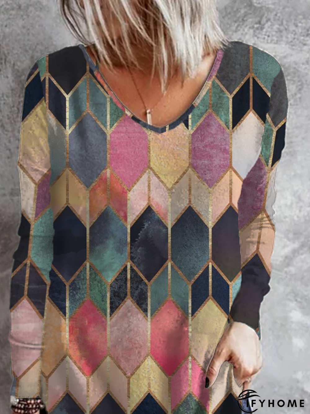 Casual Geometric Printed Tunic T-Shirt | IFYHOME