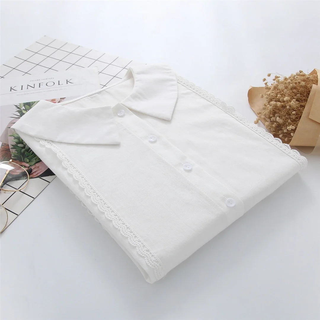 2021 Spring New Women Casual Peter Pan Collar Cotton White Shirt Lantern Sleeve Lace Blouse Autumn Solid Sweet Girl Tops T0D706F