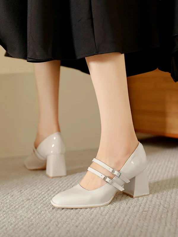 Square-Toe Shallow Cut Pumps Mary Janes