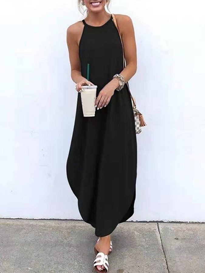 Women's Solid Color Halterneck Dress