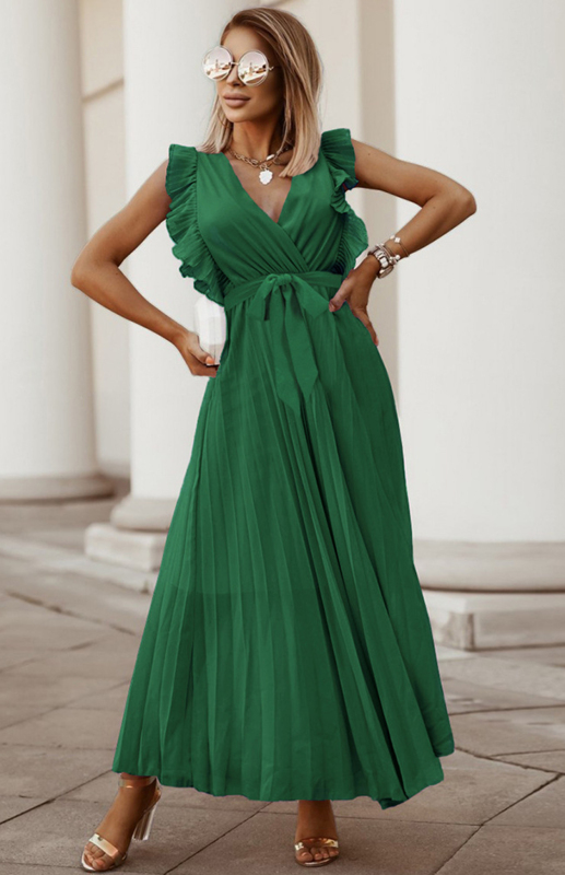 Mature Women Casual Summer Slim Fit Sexy Chiffon Pleated Skirt Maxi Dress