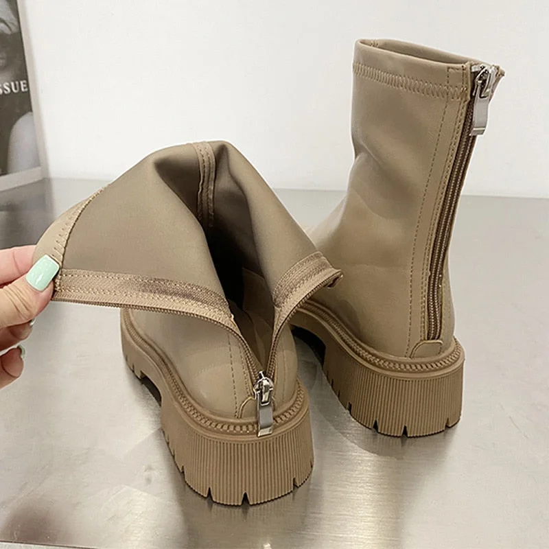 Women's Long Boots Soft PU Leather Autumn Shoes Thick Soled Platform Fashion Ladies Knee High Boots 2021 Solid Color Female Boot