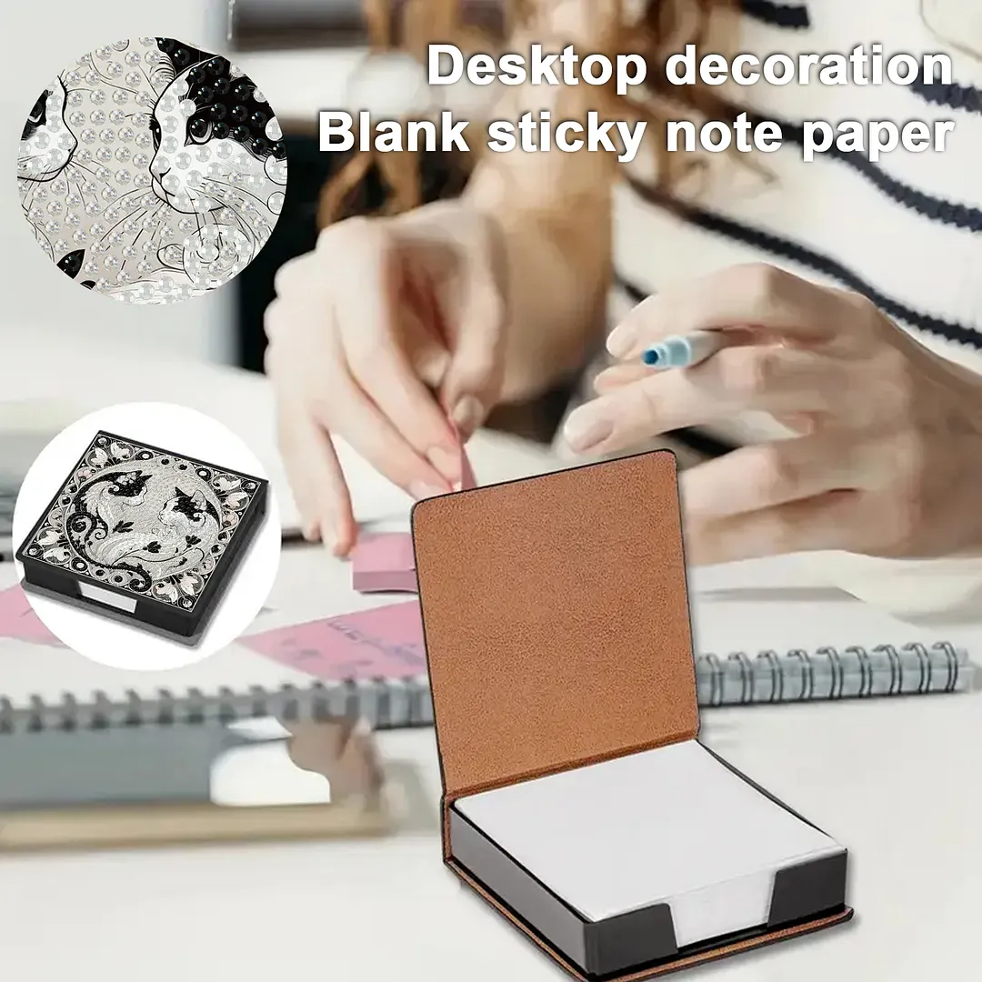 Cat 5D DIY PU Diamond Painting Kit Note Box with 160 Sheets Paper Memo Holder