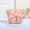 Cute Bow Straw Shoulder Bags Baby Girls Handmade Woven Crossbody Bag Princess Kids Messenger Bags Mini Coin Purse Beach Handbags