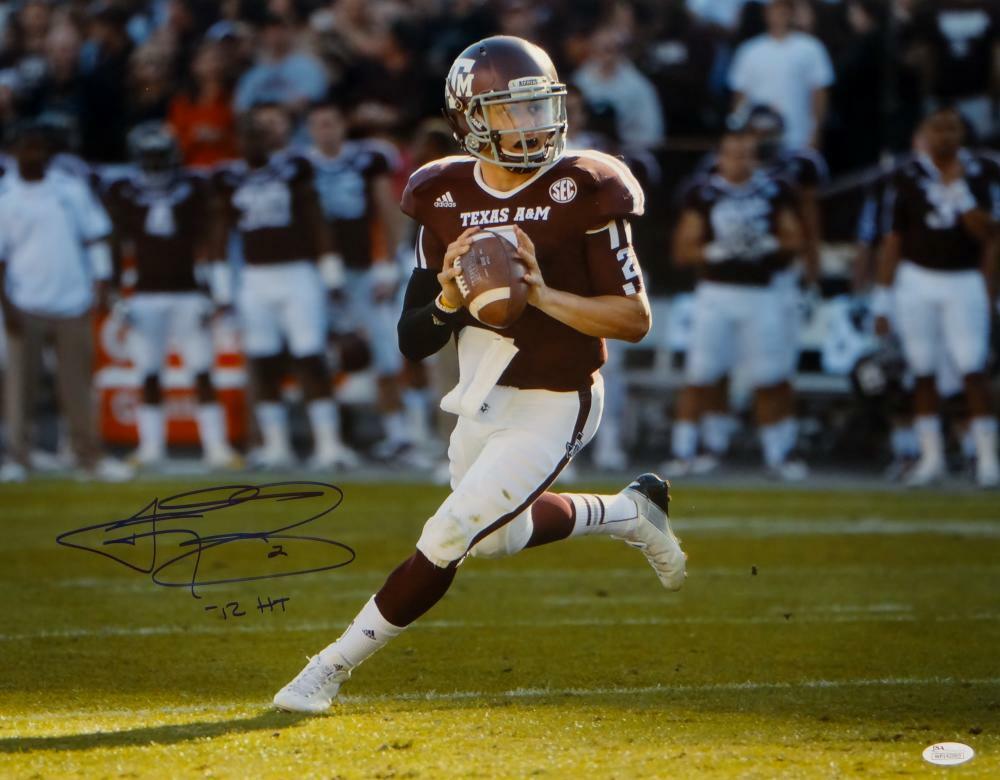 Johnny Manziel Autographed 16x20 Looking To Pass Photo Poster painting W/ HT- JSA Witnessed Auth