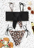 Leopard Printed Splicing Tie Bikini Set