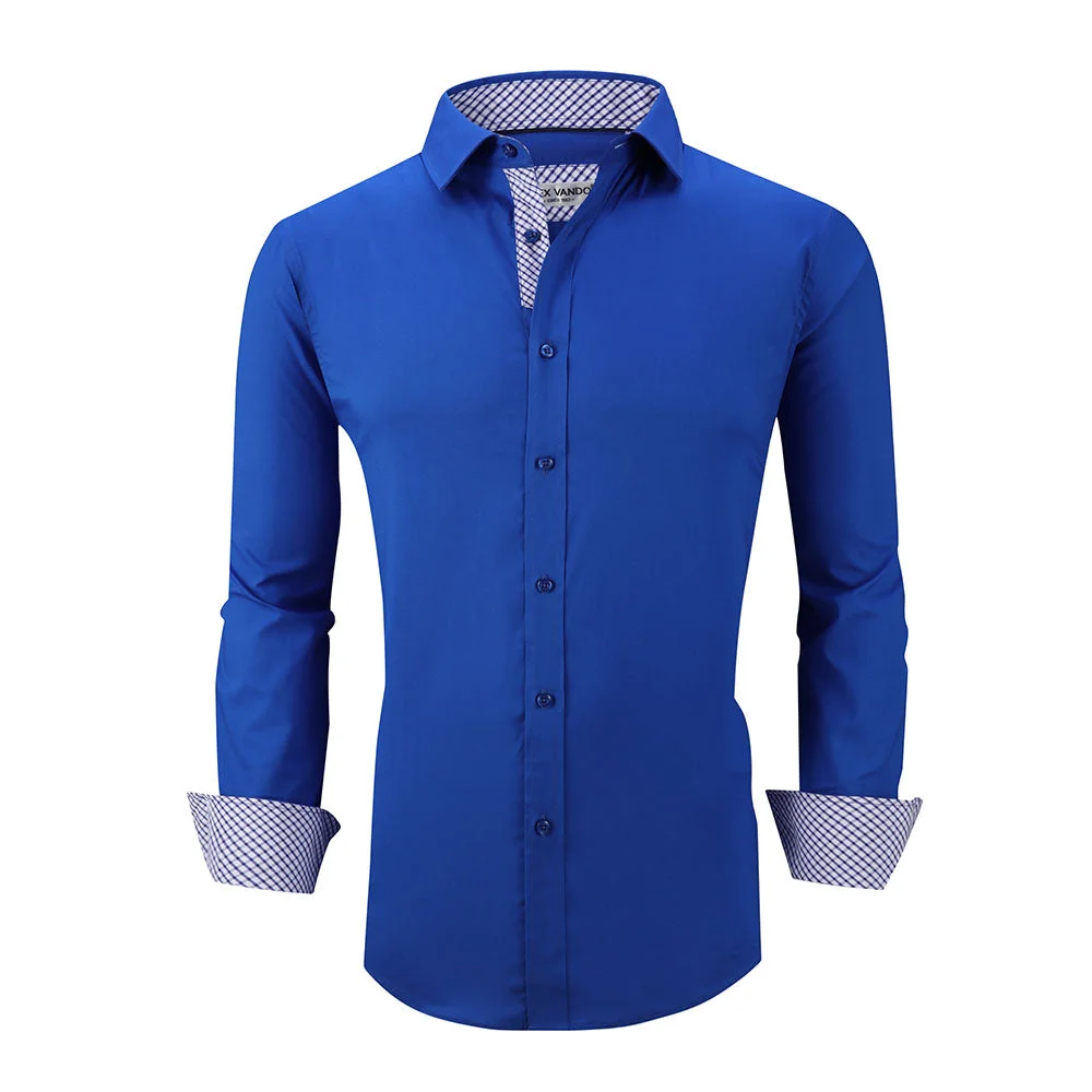 Fashion Half Placket Cotton Shirt Royal Blue - Alex Vando