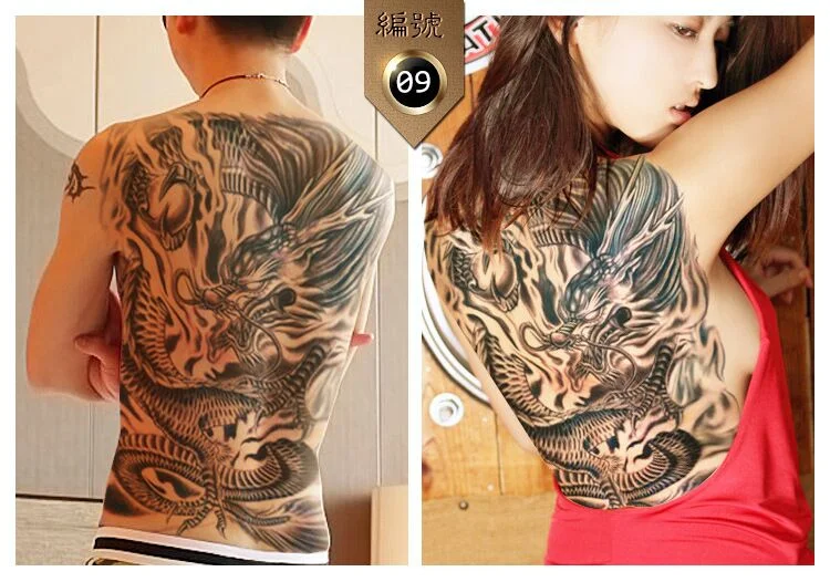New 48*35cm Large geisha Tattoos Men Women Waterproof Big Temporary Tattoo Stickers Full Back Body art Fake Tattoo dragon skull