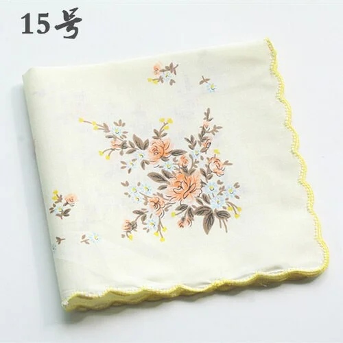 Handkerchiefs Women Soft Floral Printing Cotton Elegant Classic Pockets Square Handkerchief Womens National Style Simple Trendy