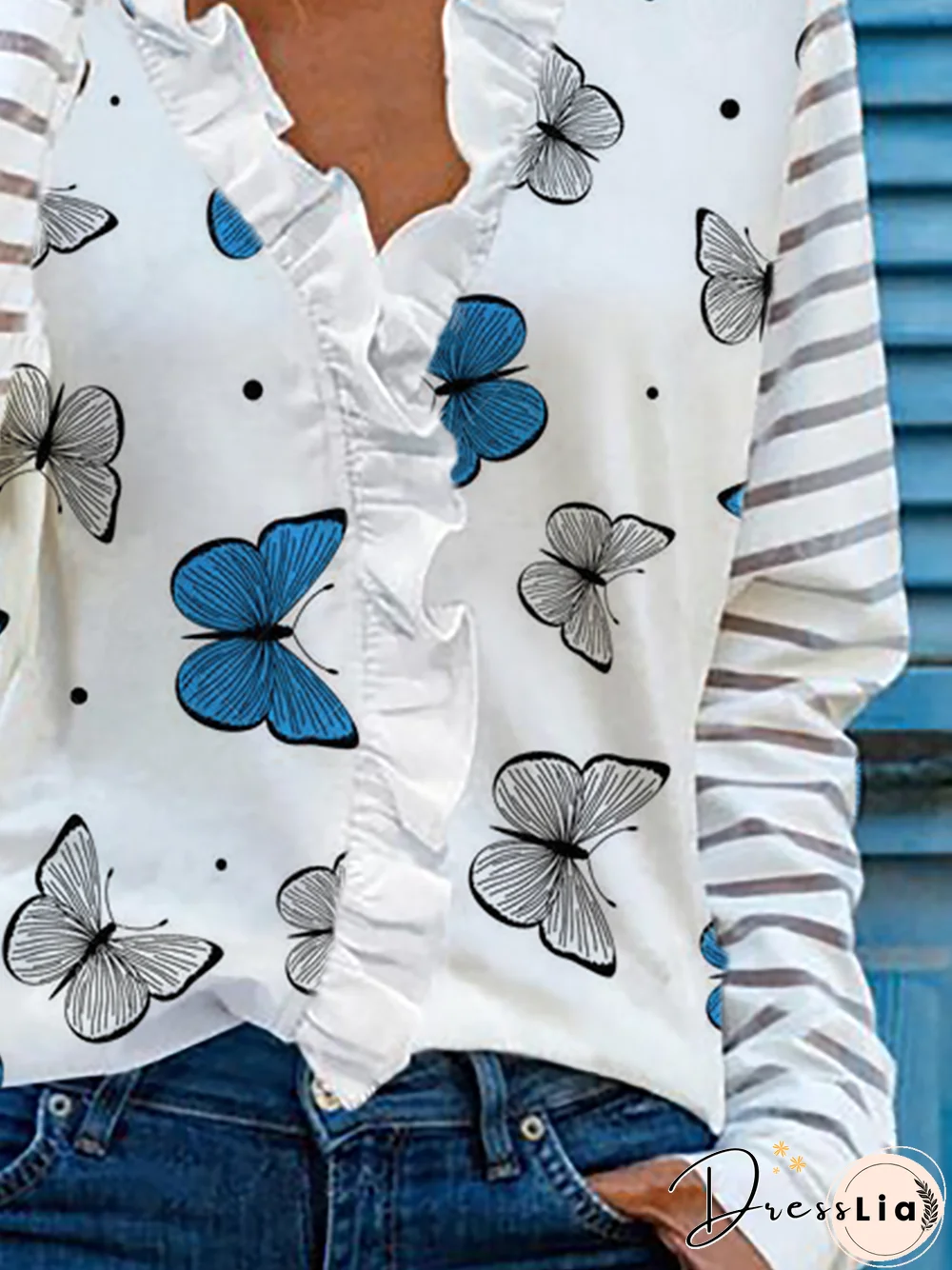 Plus size Long Sleeve Casual Butterfly T-shirt