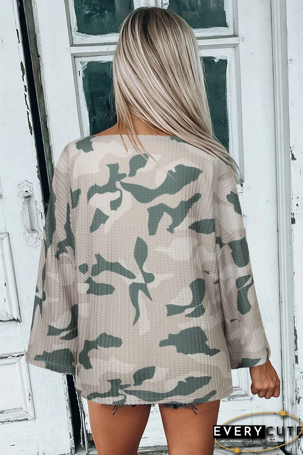 Oversize Camo Print Long Sleeve Top